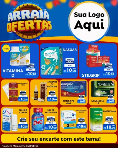 Modelo de Rede Social para Feed Instagram com o tema Arraiá de Ofertas - Junina para Farmácia