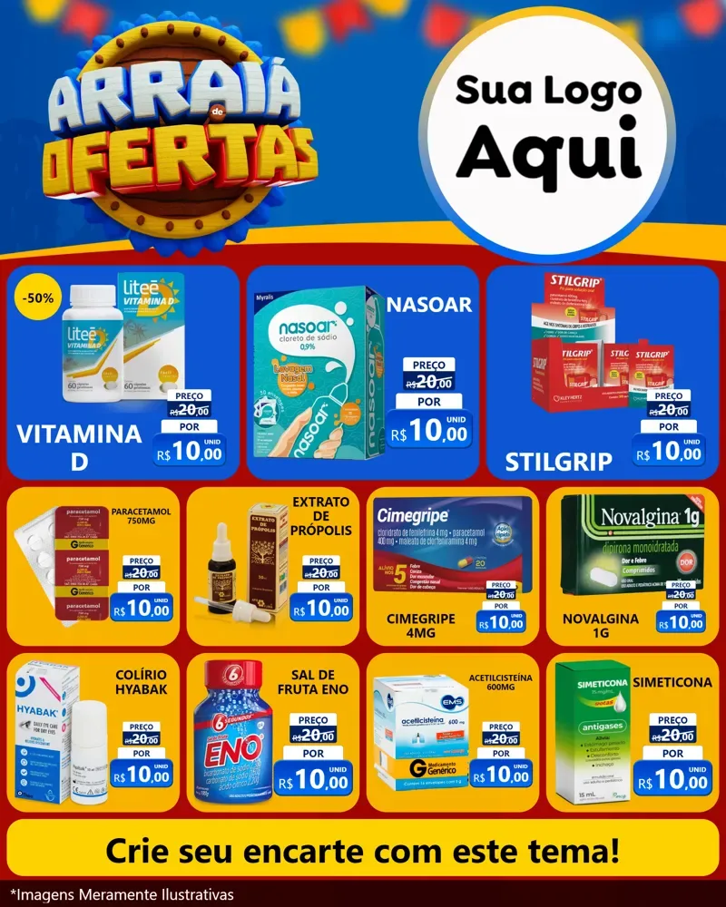 Modelo de Rede Social para Feed Instagram com o tema Arraiá de Ofertas - Junina para Farmácia