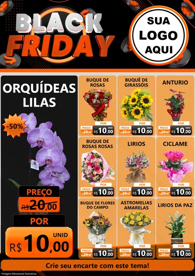 Modelo de Encarte para Encarte A4 Vertical com o tema Black Friday para Floricultura e jardim