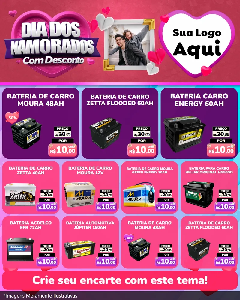 Modelo de Rede Social para Feed Instagram com o tema Dia Dos Namorados Com Desconto para Baterias Elétricas