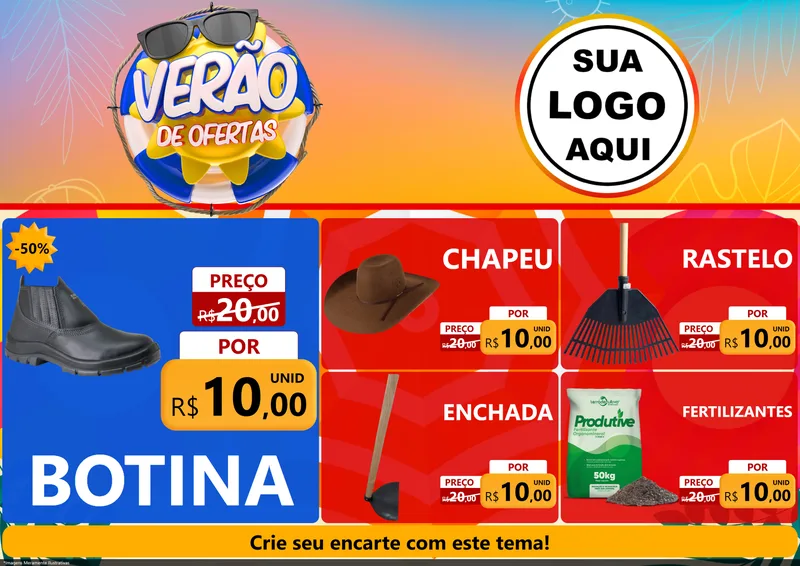 Modelo de Encarte para Encarte A4 Horizontal com o tema Verão de Ofertas para Agropecuária