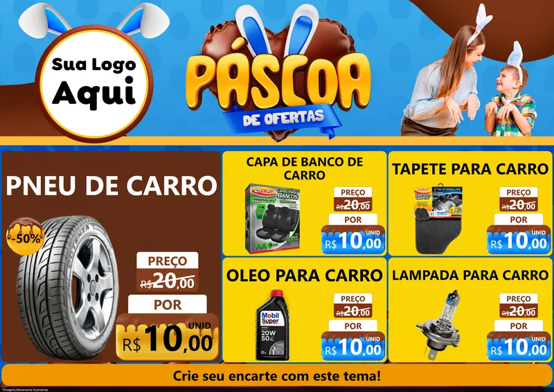 Modelo de Encarte para Encarte A4 Horizontal com o tema Páscoa de Ofertas para Auto peças