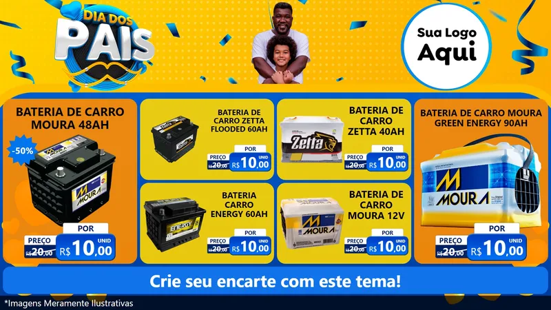 Modelo de TV para TV Horizontal com o tema Dia dos Pais para Baterias Elétricas