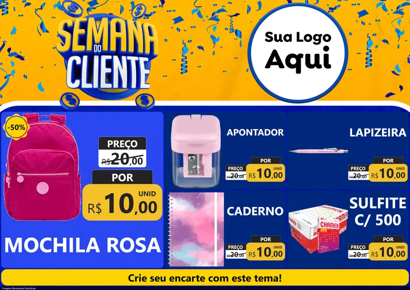 Modelo de Encarte para Encarte A4 Horizontal com o tema Semana do Cliente para Papelaria