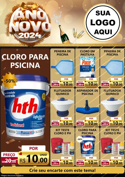 Modelo de Encarte para Encarte A4 Vertical com o tema Feliz Ano Novo 2027 para Produtos para Piscina