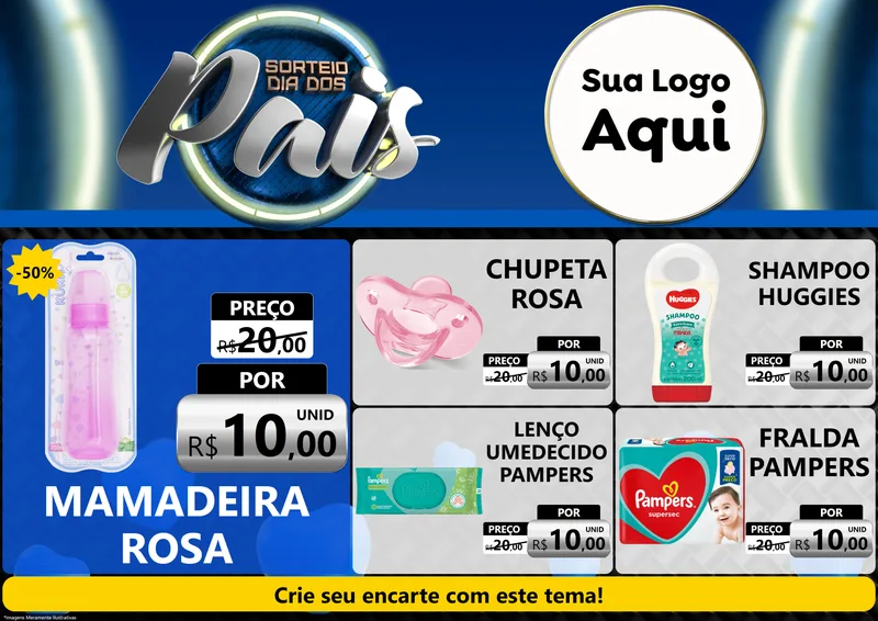 Modelo de Encarte para Encarte A4 Horizontal com o tema Sorteio Dia Dos Pais para Bebês