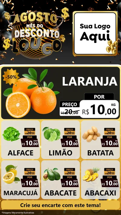 Modelo de Rede Social para Stories com o tema Agosto Mês do Desconto Louco para Hortifrúti