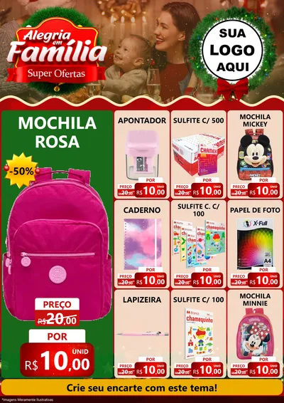Modelo de Encarte para Encarte A4 Vertical com o tema Alegria Em Família - Super Ofertas para Papelaria