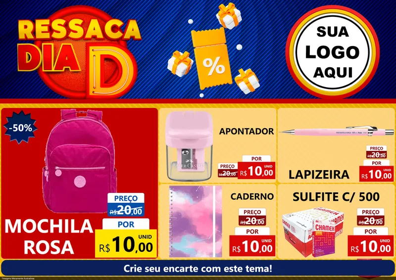 Modelo de Encarte para Encarte A4 Horizontal com o tema Ressaca Dia D para Papelaria