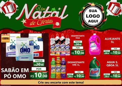 Modelo de Encarte para Encarte A4 Horizontal com o tema Um Natal de Ofertas para Produtos de Limpeza