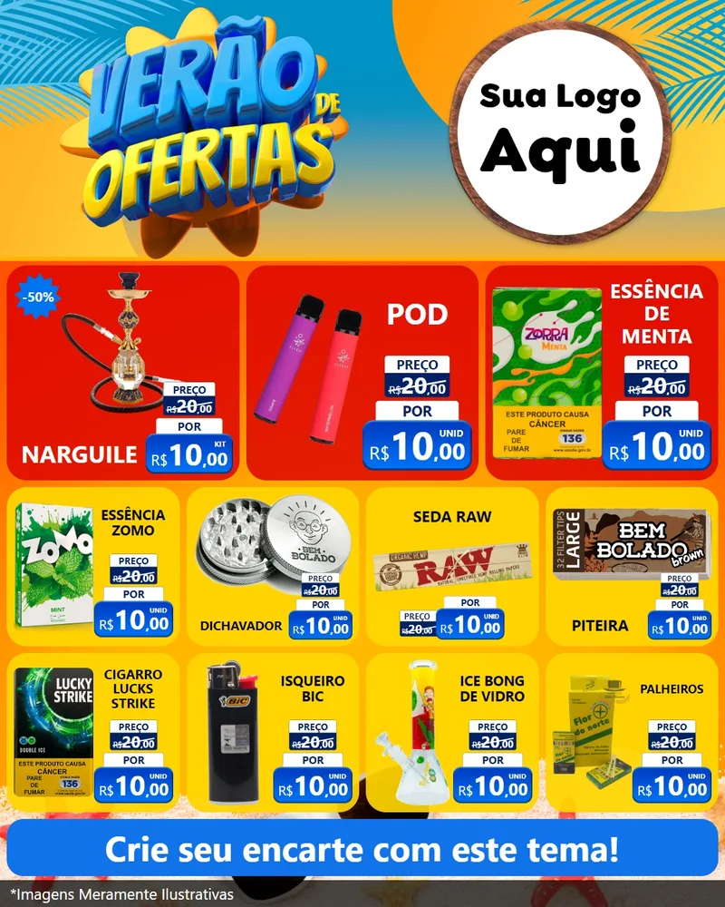 Modelo de Rede Social para Feed Instagram com o tema Verão de Ofertas para Tabacaria