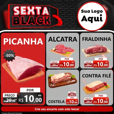 Modelo de Rede Social para Feed Facebook com o tema Sexta Black para Açougue