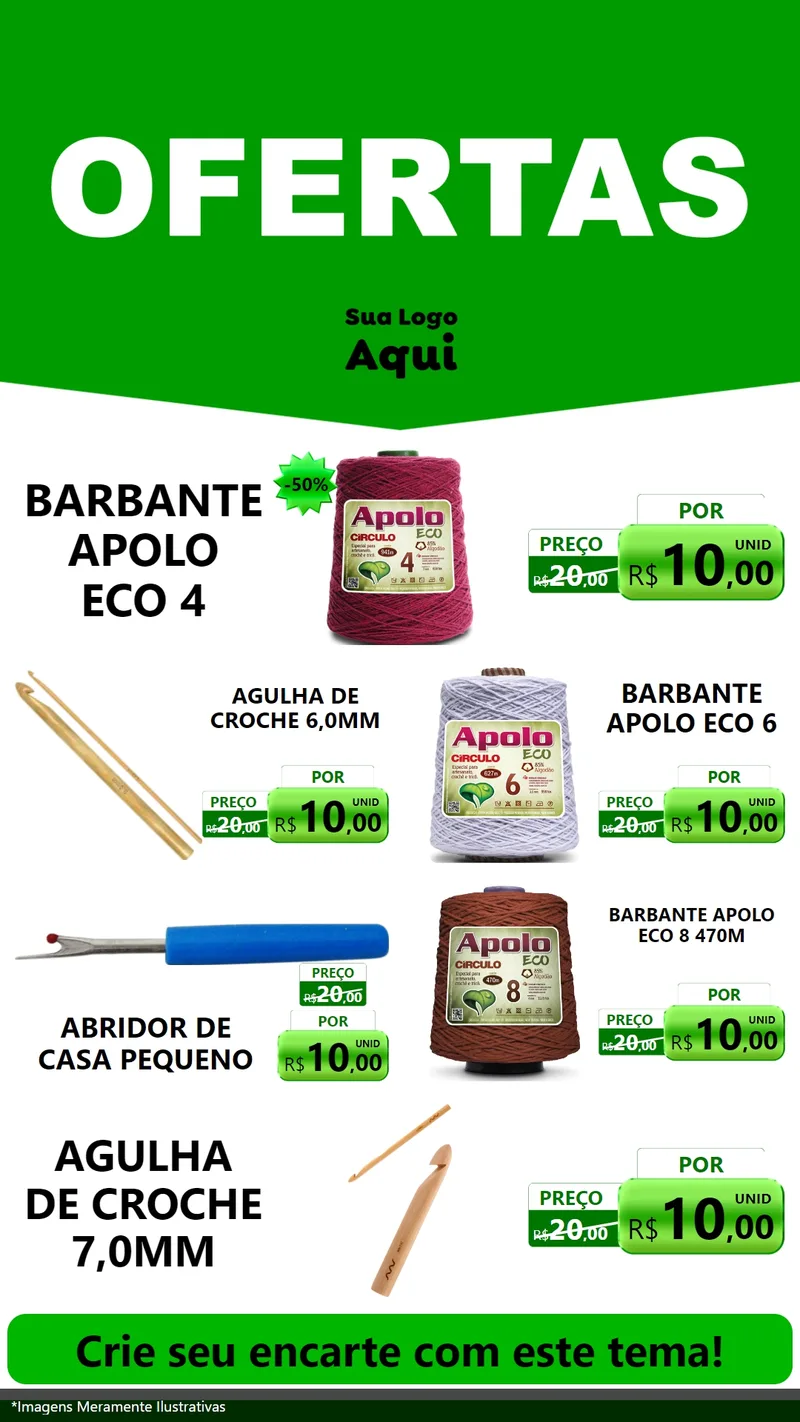 Modelo de TV para TV Vertical com o tema Ofertas Verde Cartaz para Armarinho e Aviamentos