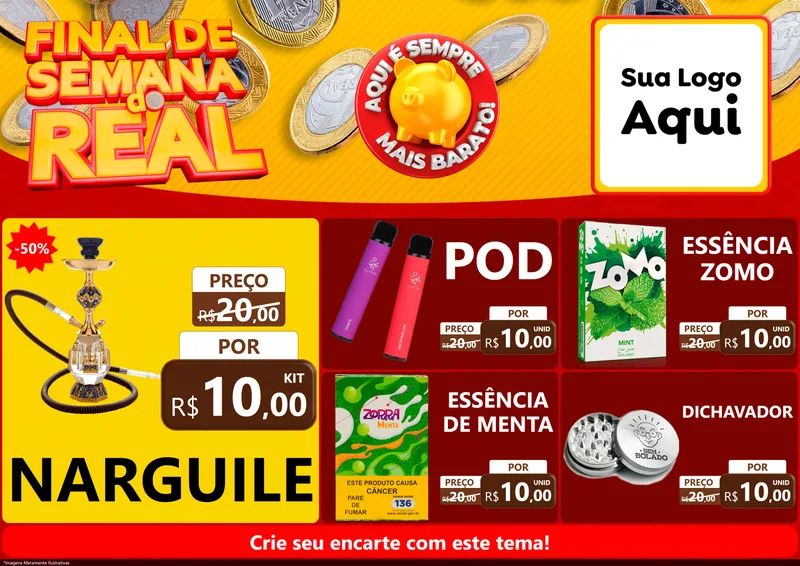 Modelo de Encarte para Encarte A4 Horizontal com o tema Final de Semana do Real para Tabacaria