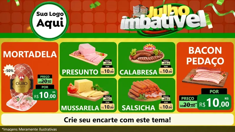 Modelo de TV para TV Horizontal com o tema Julho Imbatível para Frios e Laticínios