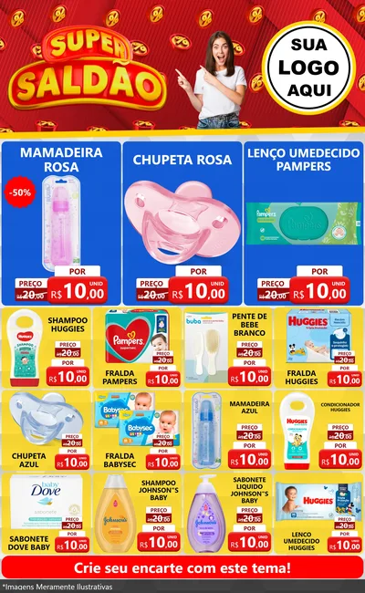 Modelo de Encarte para Encarte Grande com o tema Super Saldão para Bebês