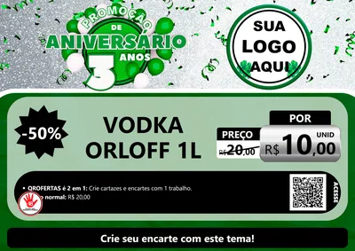 Modelo de Cartaz para Cartaz A4 Horizontal com o tema Promoção de Aniversário - 3 Anos para Distribuidora de bebidas