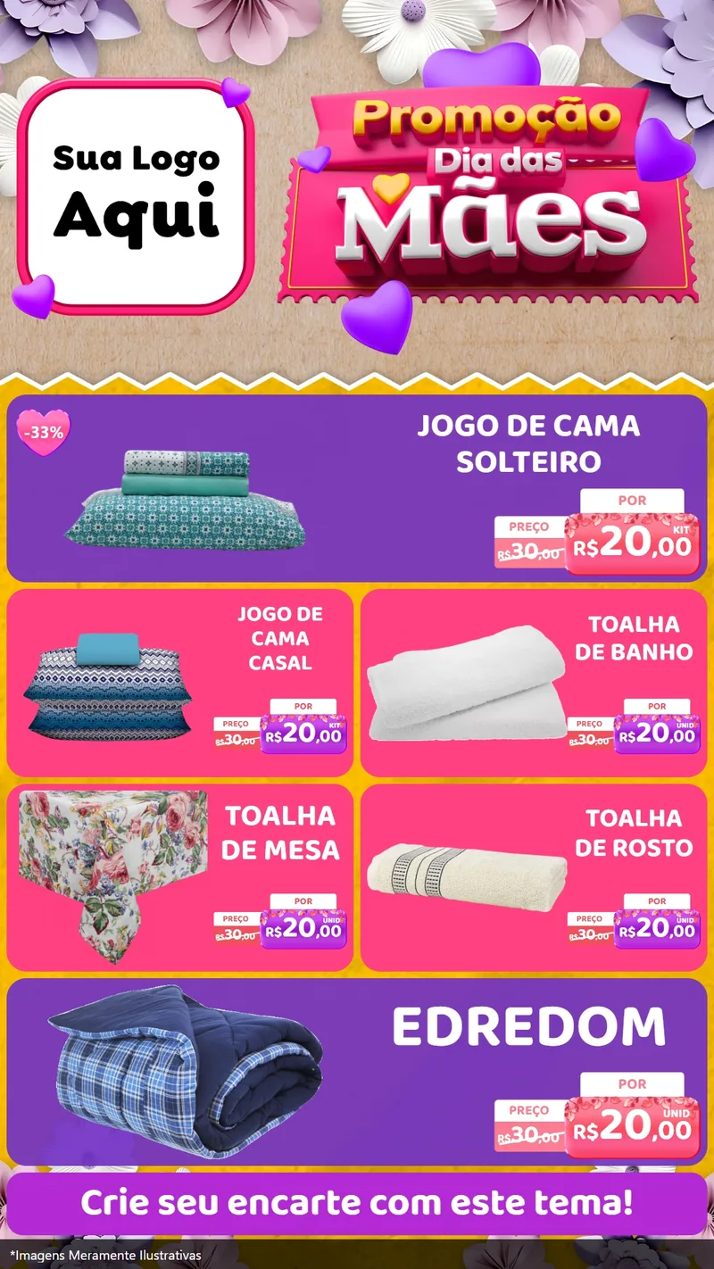 Modelo de TV para TV Vertical com o tema Promoção Dia das Mães para Cama, Mesa e Banho