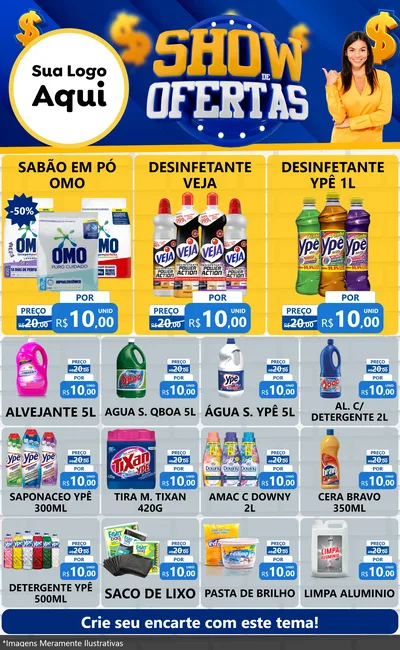 Modelo de Encarte para Encarte Grande com o tema Show de Ofertas para Produtos de Limpeza