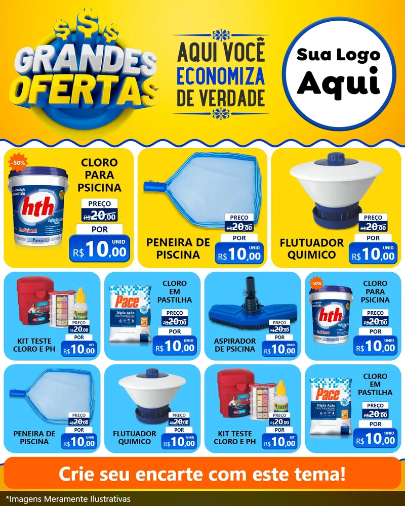 Modelo de Rede Social para Feed Instagram com o tema Grandes Ofertas para Produtos para Piscina
