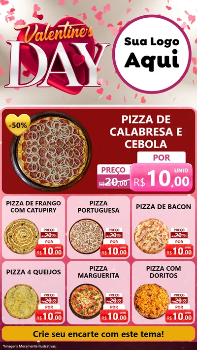 Modelo de Rede Social para Stories com o tema Valentine's Day para Pizzaria