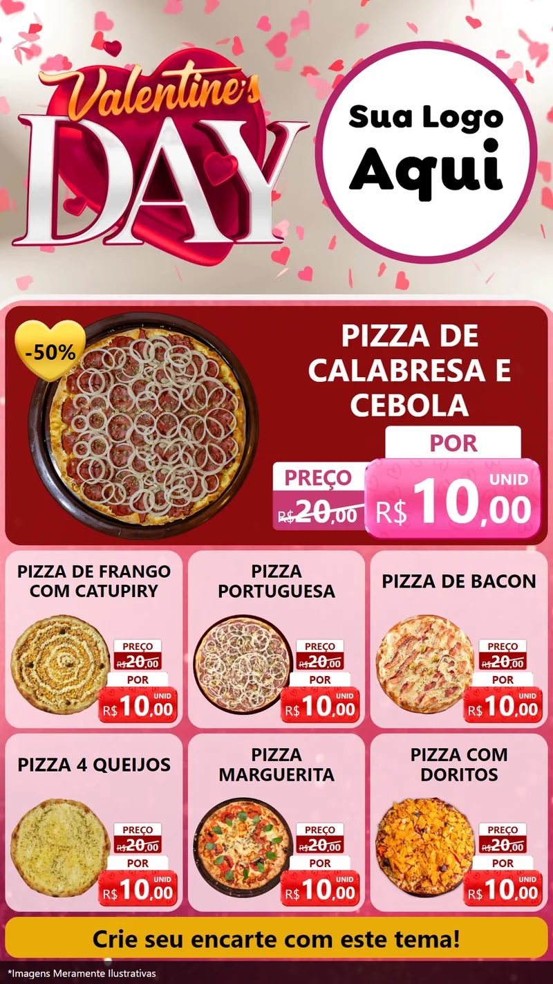 Modelo de Rede Social para Stories com o tema Valentine's Day para Pizzaria