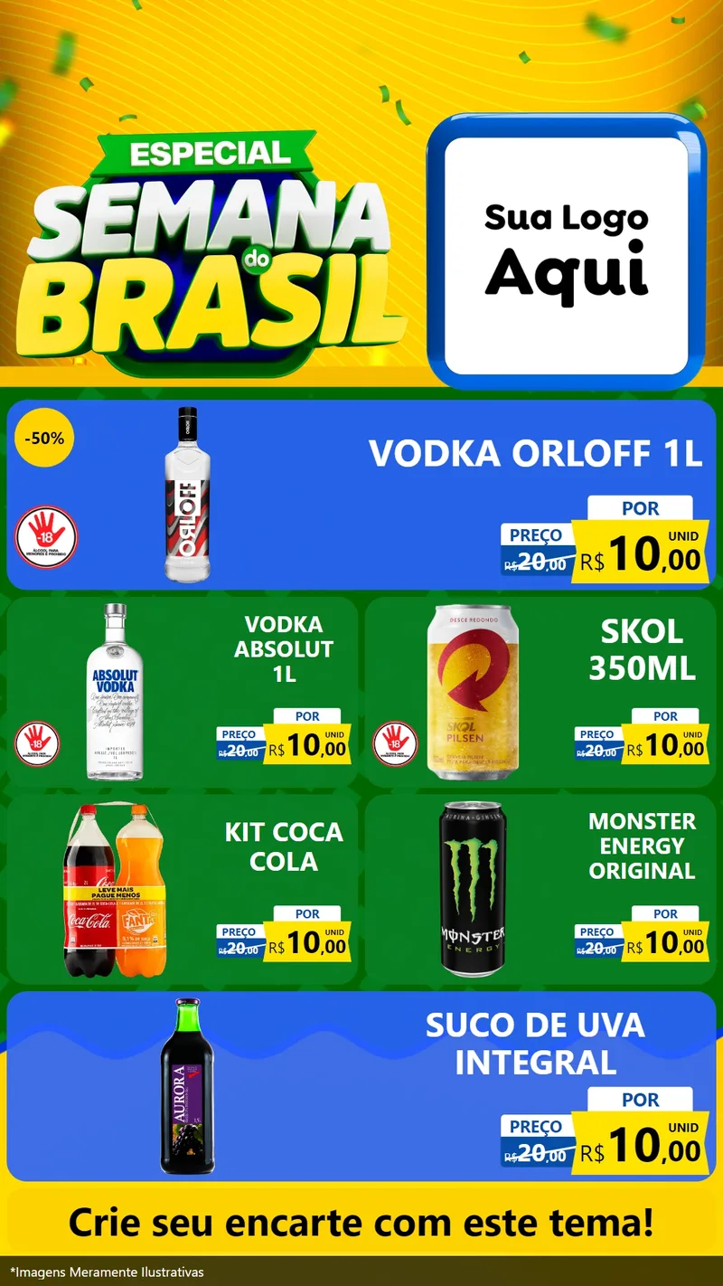Modelo de TV para TV Vertical com o tema Especial Semana do Brasil para Distribuidora de bebidas