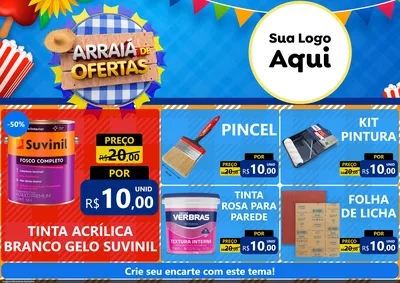 Modelo de Encarte para Encarte A4 Horizontal com o tema Arraiá de Ofertas para Tintas e Ferramentas