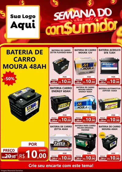 Modelo de Encarte para Encarte A4 Vertical com o tema Semana do Consumidor para Baterias Elétricas
