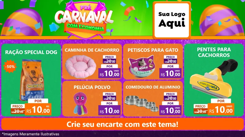 Modelo de TV para TV Horizontal com o tema Pré-Carnaval Com Economia para Pet Shop