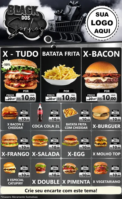 Modelo de Encarte para Encarte Grande com o tema Black dos Sonhos para Hamburgueria