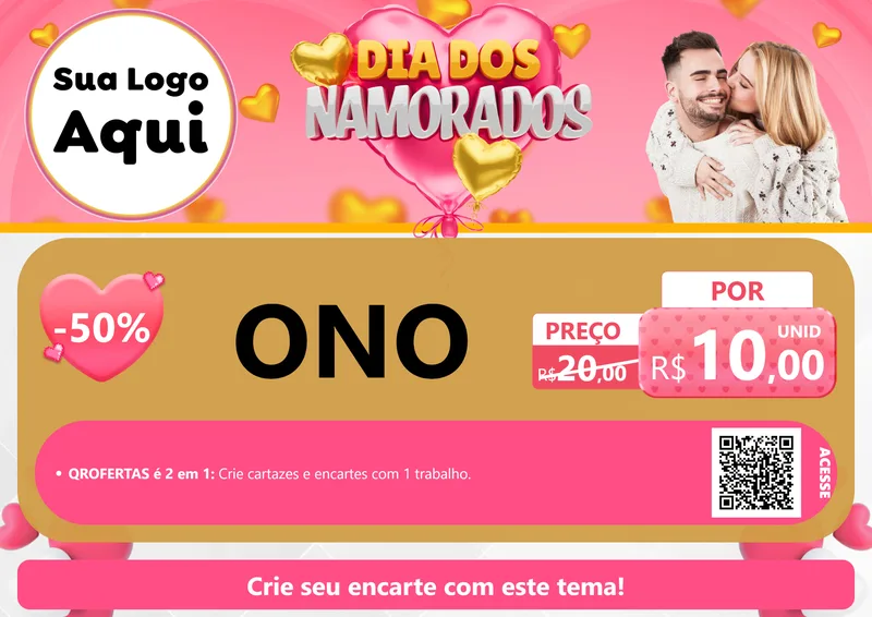 Modelo de Cartaz para Cartaz A4 Horizontal com o tema Dia dos Namorados para Óticas