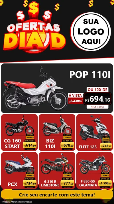 Modelo de Rede Social para Stories com o tema Ofertas Dia D para Concessionaria de Motos