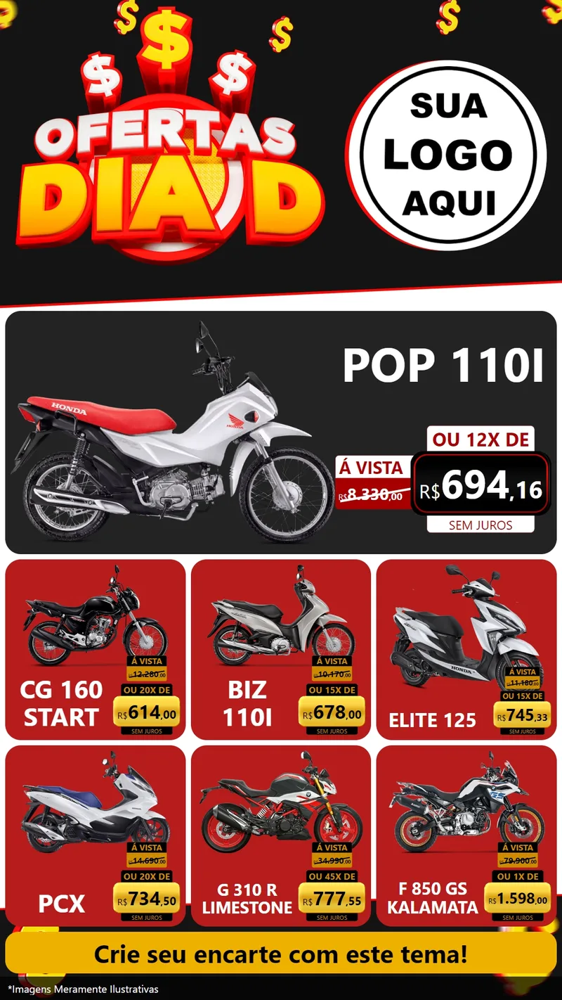 Modelo de Rede Social para Stories com o tema Ofertas Dia D para Concessionaria de Motos