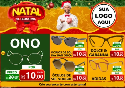 Modelo de Encarte para Encarte A4 Horizontal com o tema Natal da Economia para Óticas
