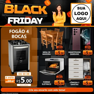 Modelo de Rede Social para Feed Facebook com o tema Black Friday para Móveis e Eletro