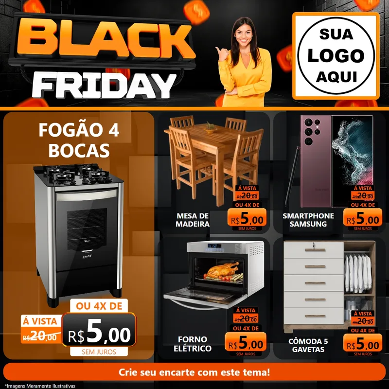 Modelo de Rede Social para Feed Facebook com o tema Black Friday para Móveis e Eletro