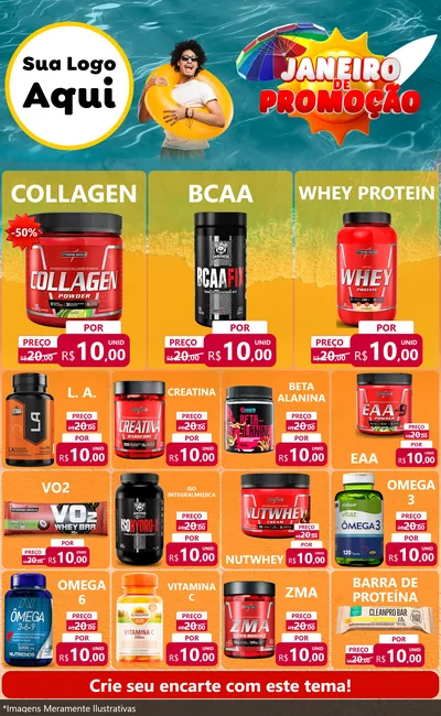 Modelo de Encarte para Encarte Grande com o tema Janeiro de Promoção para Suplementos alimentares