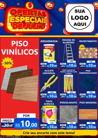 Modelo de Encarte para Encarte A4 Vertical com o tema Ofertas Especiais de Julho para Material para Construção