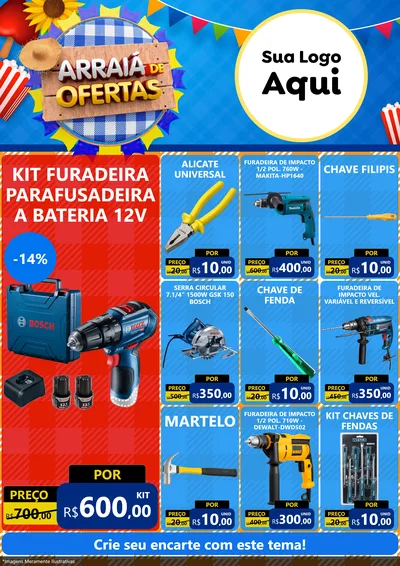 Modelo de Encarte para Encarte A4 Vertical com o tema Arraiá de Ofertas para Maquinas e Ferramentas