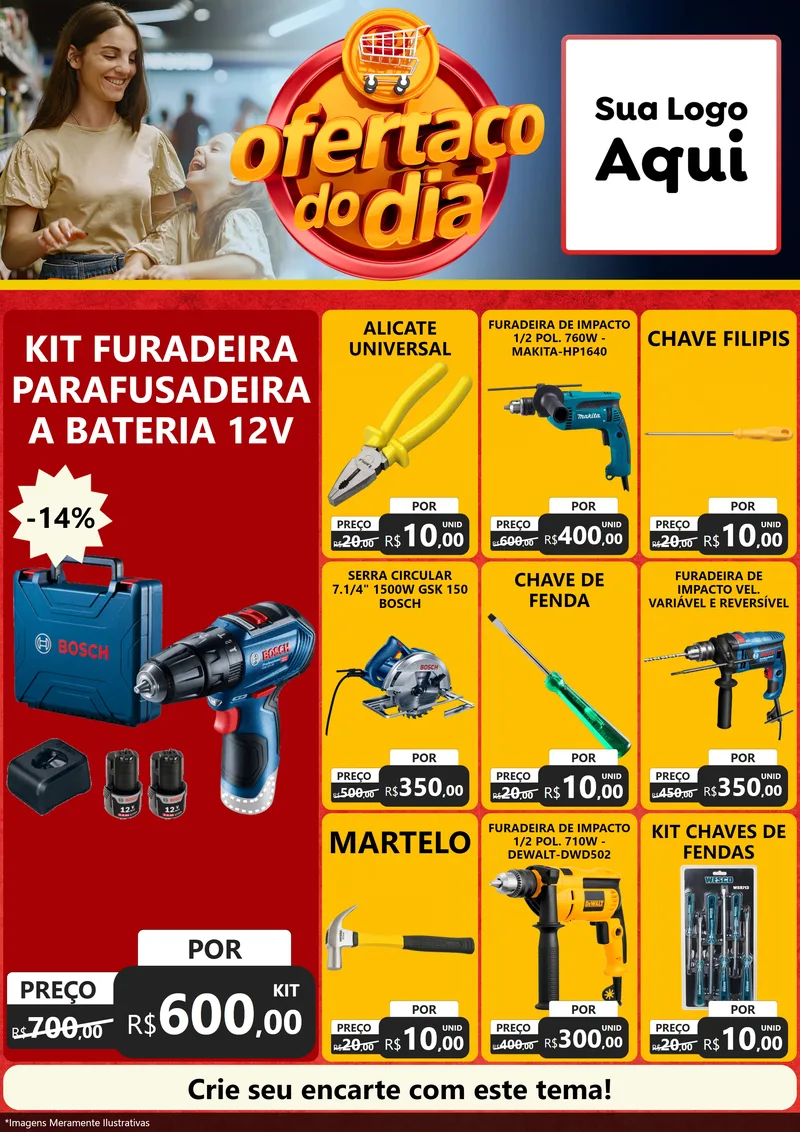 Modelo de Encarte para Encarte A4 Vertical com o tema Ofertaço Do Dia para Maquinas e Ferramentas