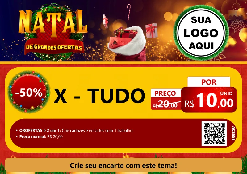 Modelo de Cartaz para Cartaz A4 Horizontal com o tema Natal de Grandes Ofertas para Hamburgueria