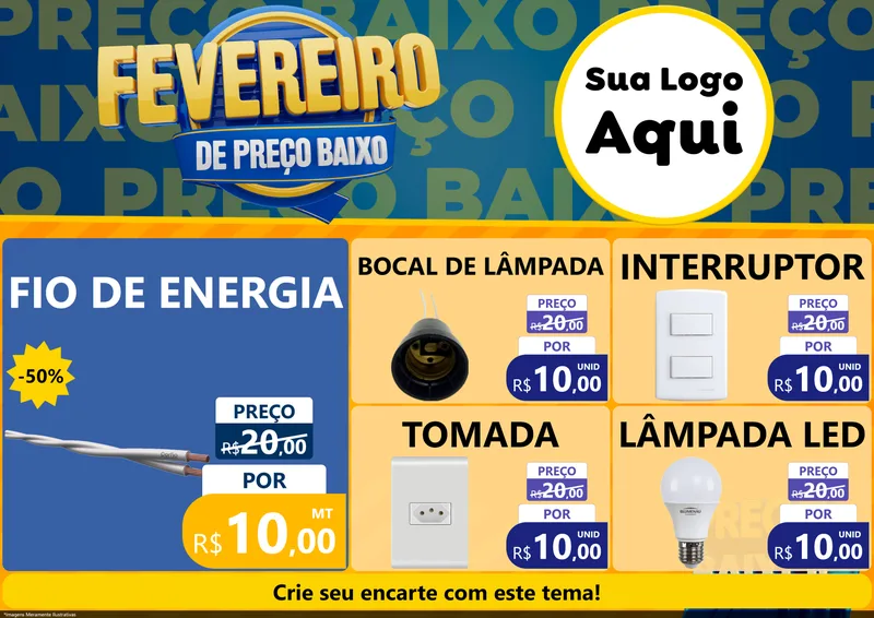 Modelo de Encarte para Encarte A4 Horizontal com o tema Fevereiro de Preço Baixo para Materiais Elétricos