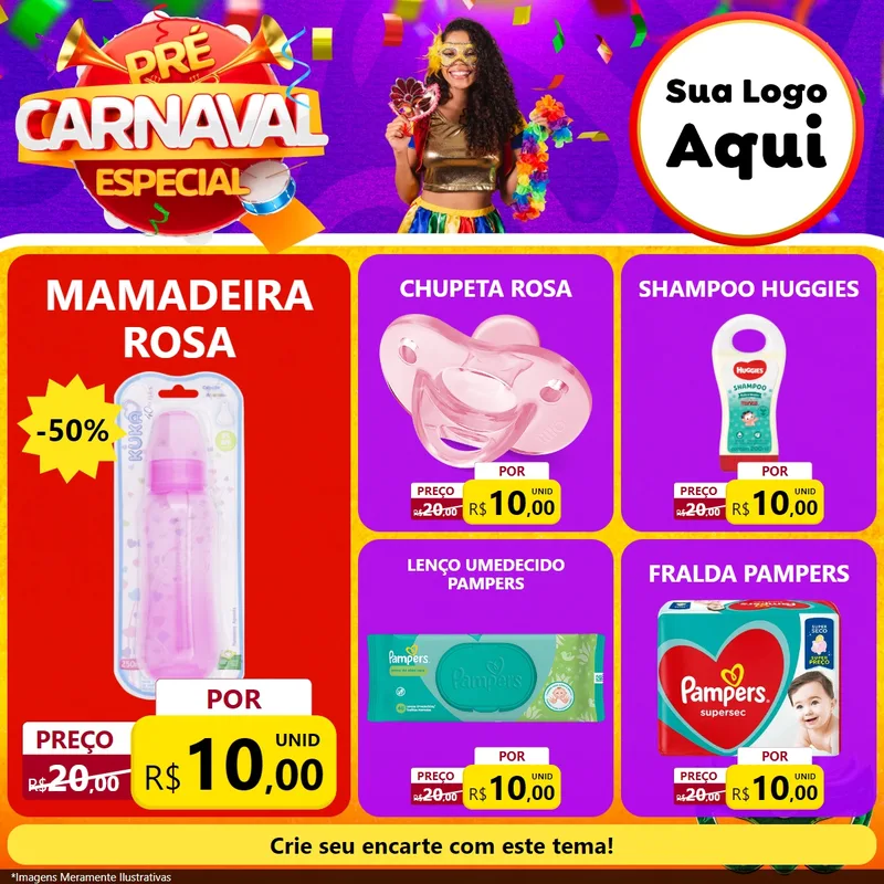Modelo de Rede Social para Feed Facebook com o tema Pré-Carnaval Especial para Bebês