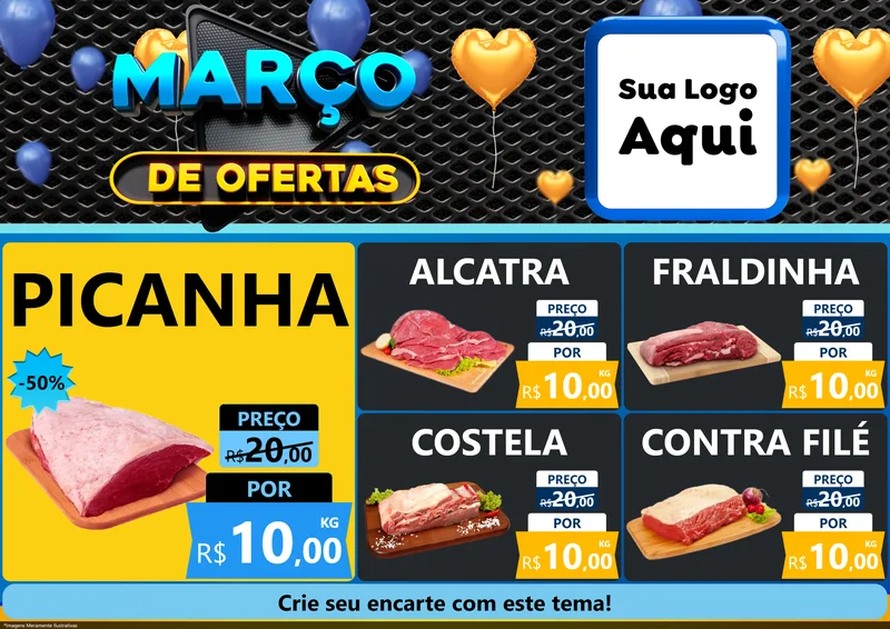 Modelo de Encarte para Encarte A4 Horizontal com o tema Março de Ofertas para Açougue