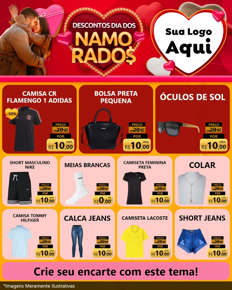 Modelo de Rede Social para Feed Instagram com o tema Descontos Dia dos Namorados para Roupas e acessórios