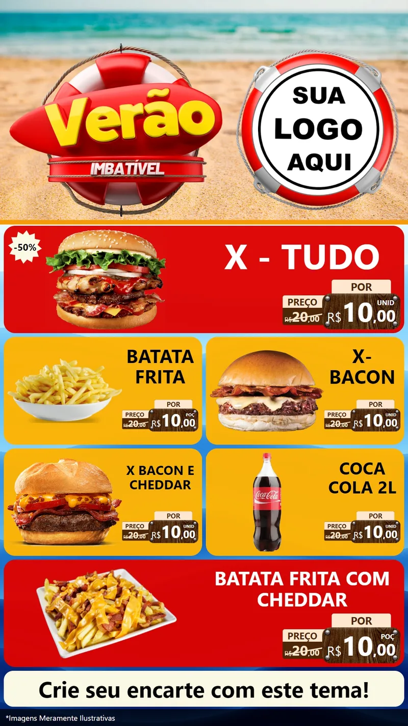 Modelo de TV para TV Vertical com o tema Verão Imbatível para Hamburgueria