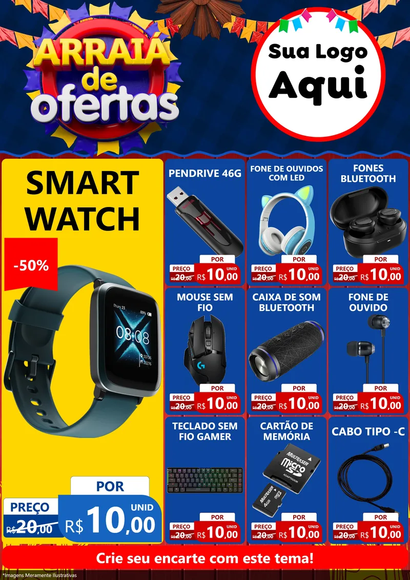 Modelo de Encarte para Encarte A4 Vertical com o tema Arraiá de Ofertas para Informática