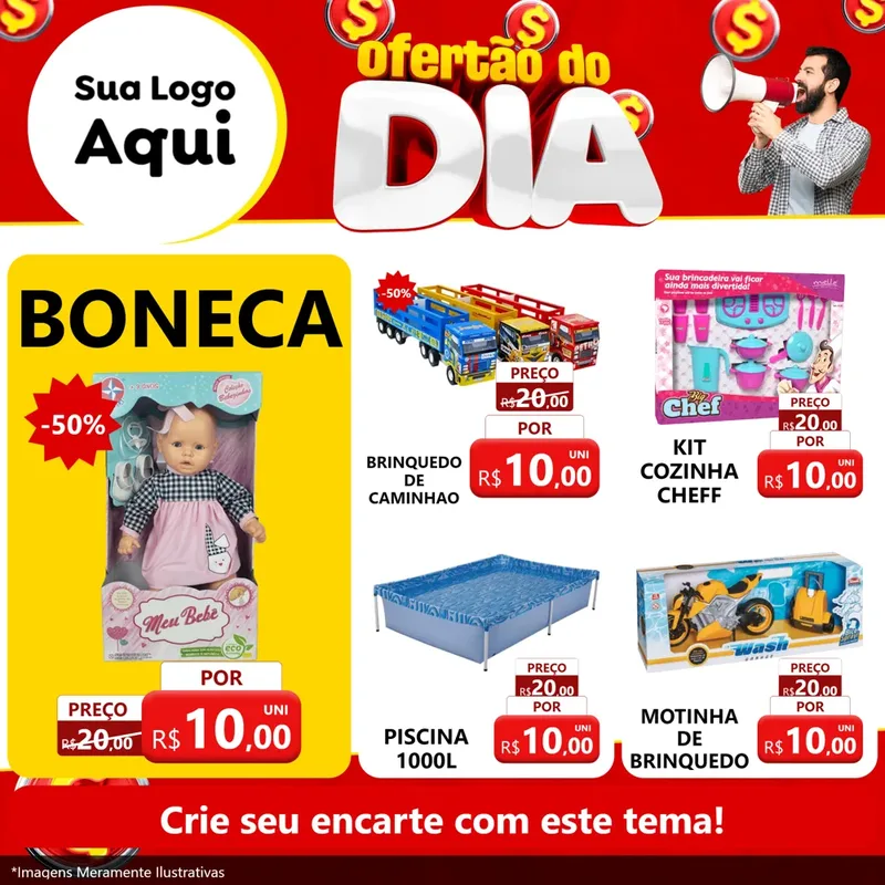Modelo de Rede Social para Feed Facebook com o tema Ofertão do dia para Brinquedos