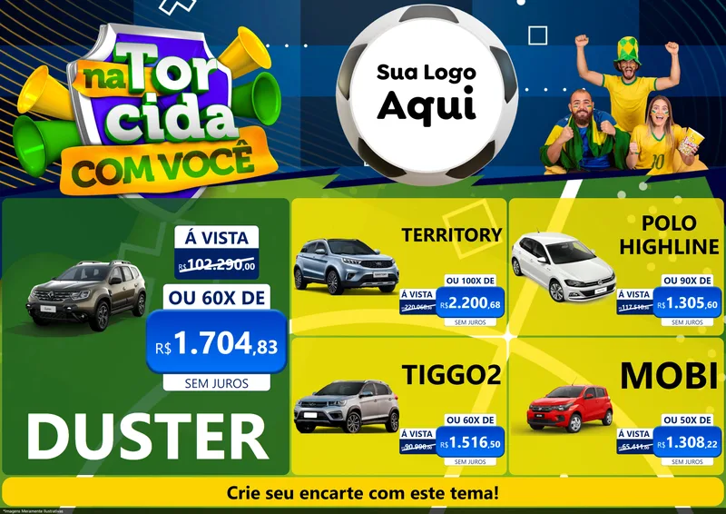 Modelo de Encarte para Encarte A4 Horizontal com o tema Na Torcida Com Você - Copa para Concessionaria de Carros